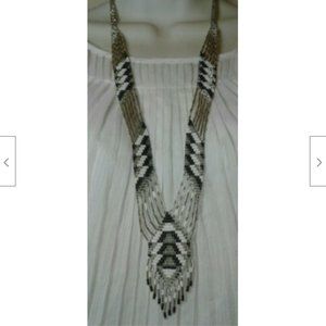 Vintage 1920's Art Deco Bead Silver Black White Bead Sautoir Flapper Necklace
